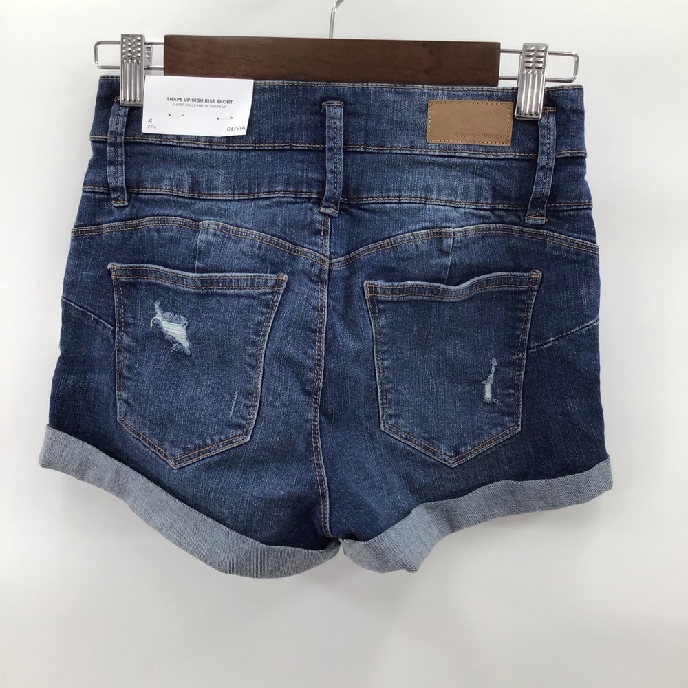 Bluenotes Olivia Dark Blue Distressed High Rise Jean Shorts - Picture 2 of 11